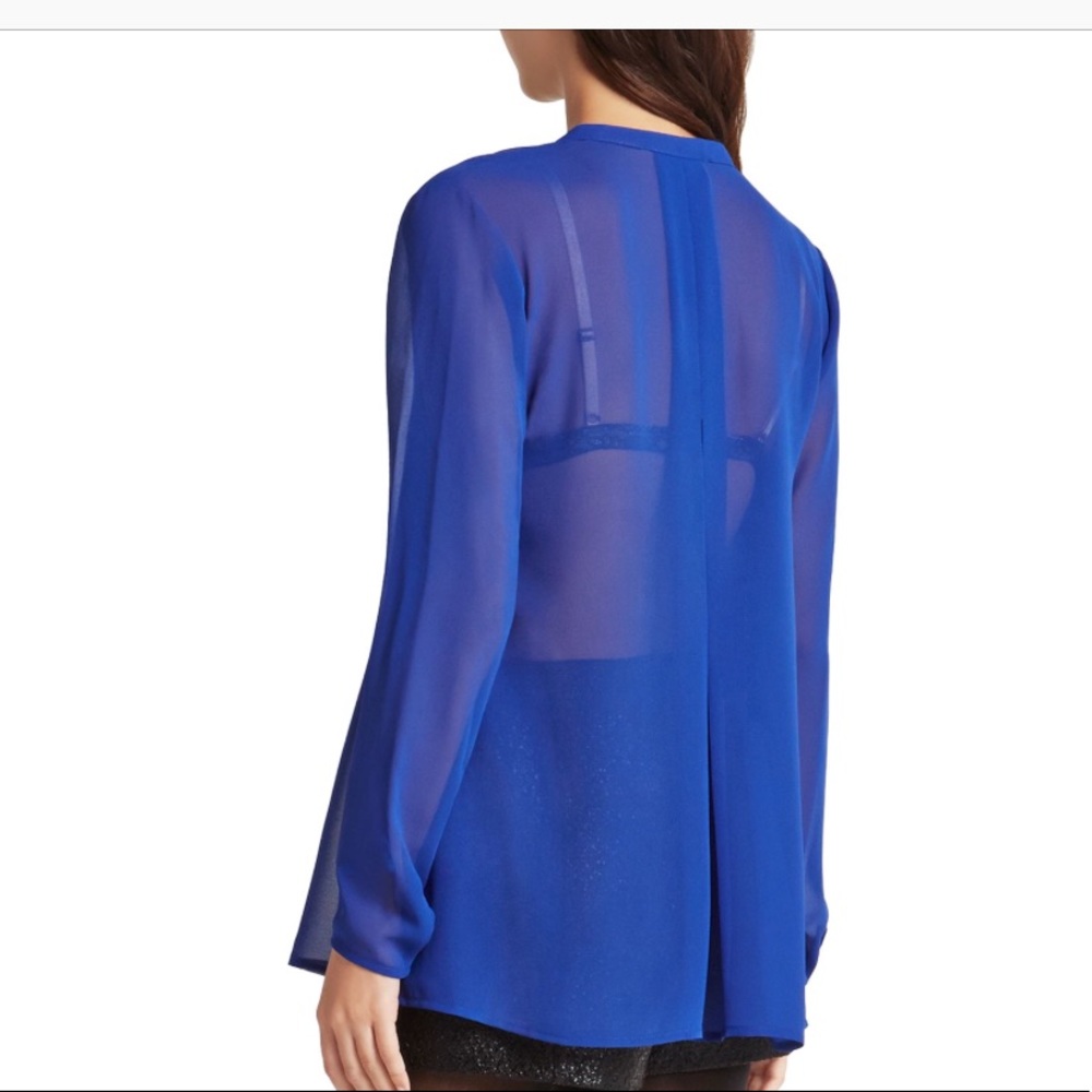 BCBGeneration Electric Blue Sheer Box Pleat Top M - Picture 2 of 5